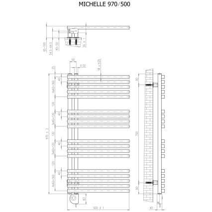 Vertaduro - Badrumsradiator med termostat MICHELLE 600W 97x50 cm svart