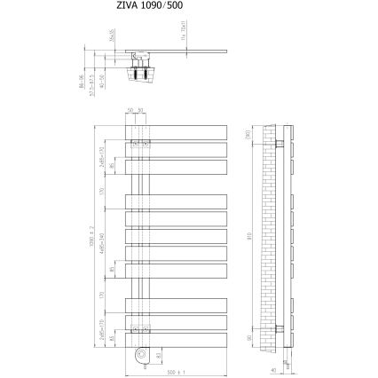 Vertaduro - Badrumsradiator med termostat ZIVA 500W 109x50 cm svart