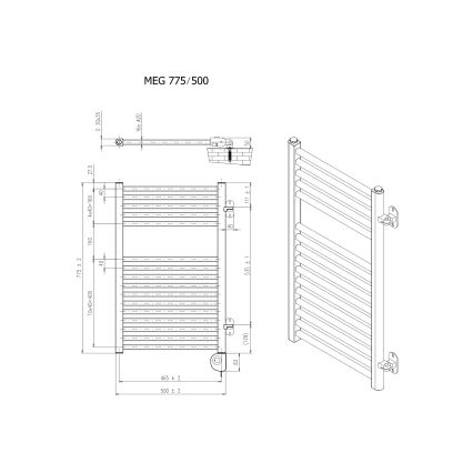 Vertaduro - Badrumsradiator MEG med termostat, 400 W, 78×50 cm, svart
