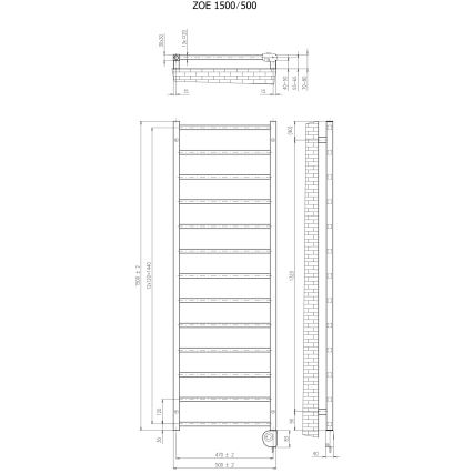 Vertaduro - Badrumsradiator ZOE med termostat, 400 W, 150 x 50 cm, svart