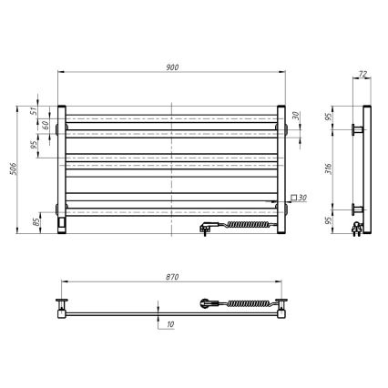 Vertaduro - Elektrisk handdukstork med termostat AVA 181W/230V 50x90 cm IP44 svart högerutförande