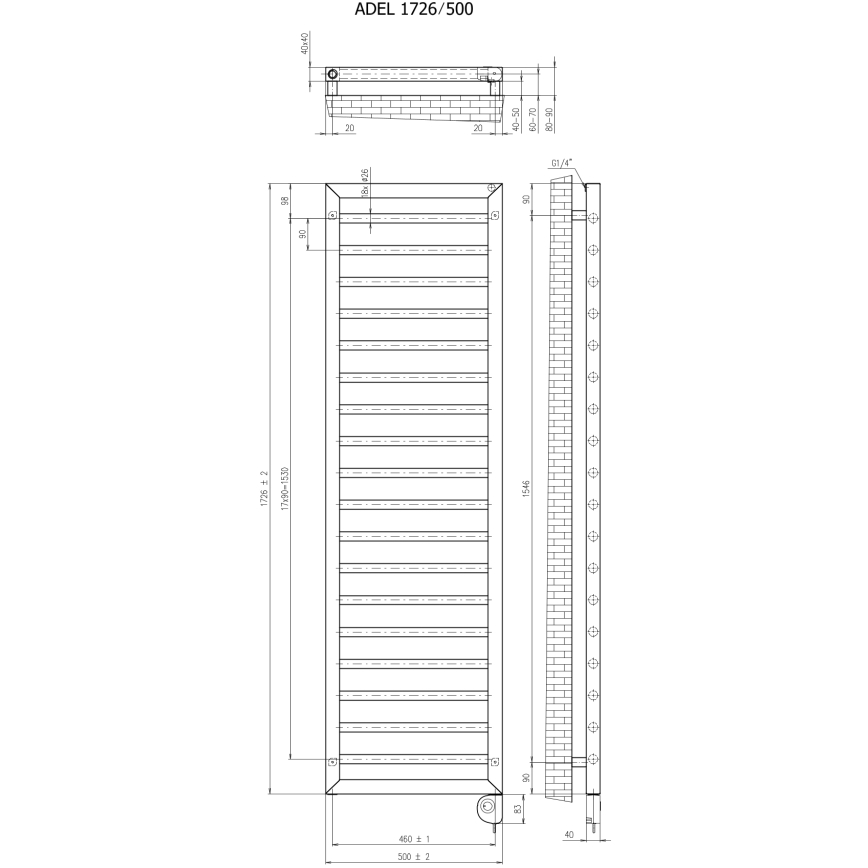 Vertaduro - Handdukstork med termostat ADEL 600W 172x50 cm svart