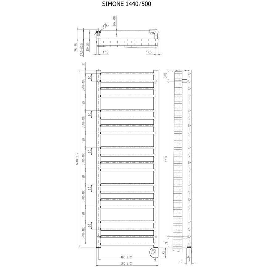 Vertaduro - Handdukstork med termostat SIMONE 600W 144x50 cm vit
