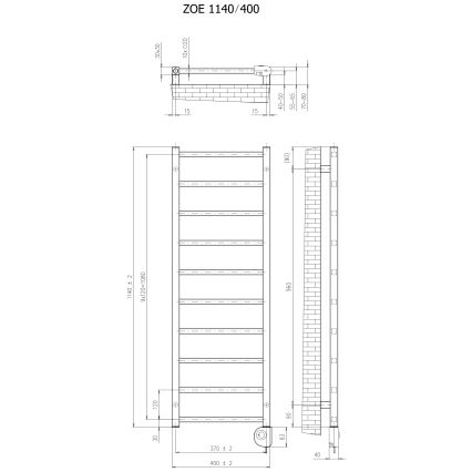 Vertaduro - Handdukstork med termostat ZOE, 400 W, 114 x 40 cm, antracit
