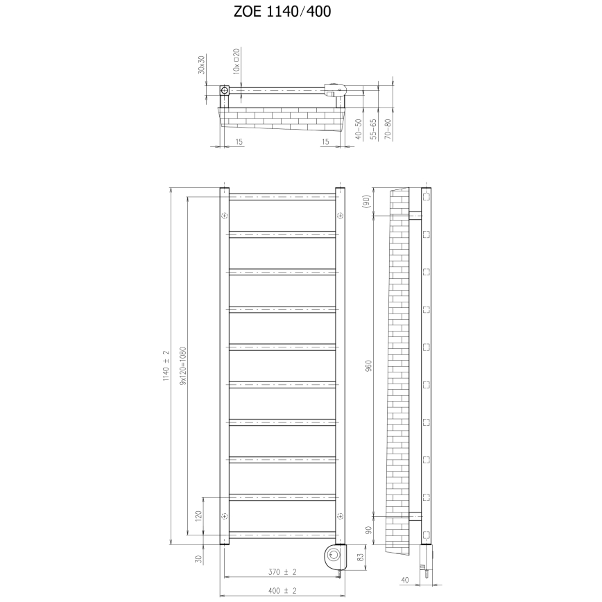 Vertaduro - Handdukstork med termostat ZOE 400W 114x40 cm svart
