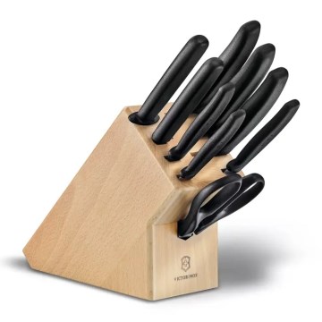 Victorinox - 10-delars set med köksknivar i knivblock SWISS CLASSIC bok/beige