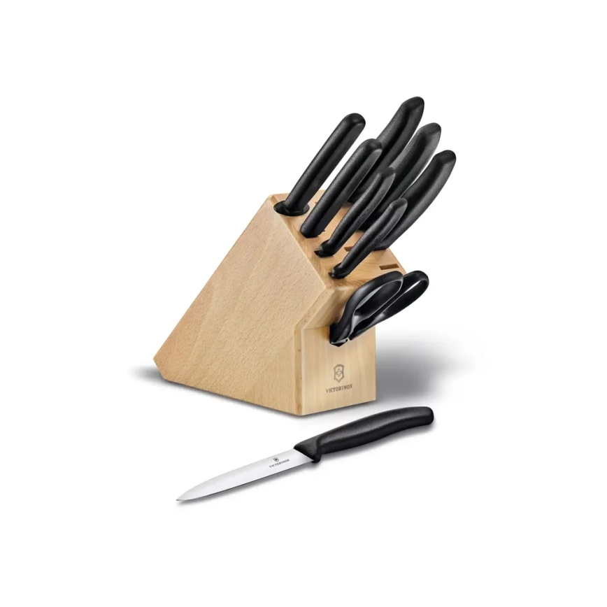 Victorinox - 10-delars set med köksknivar i knivblock SWISS CLASSIC bok/beige
