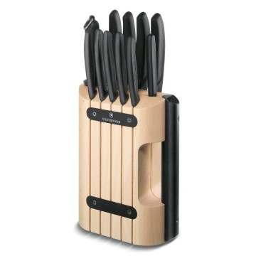 Victorinox - 12-delars set med köksknivar i knivblock SWISS CLASSIC, bok/beige