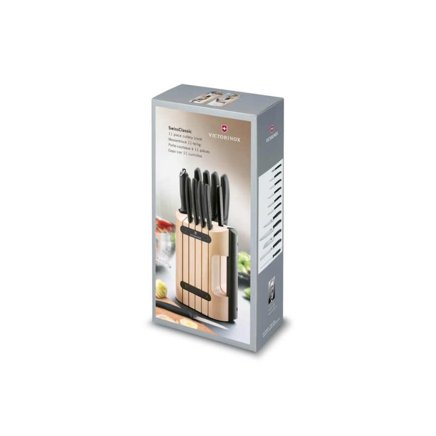 Victorinox - 12-delars set med köksknivar i knivblock SWISS CLASSIC, bok/beige