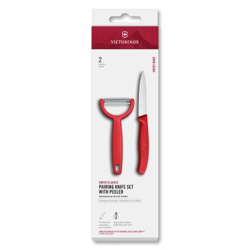 Victorinox - Set med kökskniv och skalare SWISS CLASSIC i rött