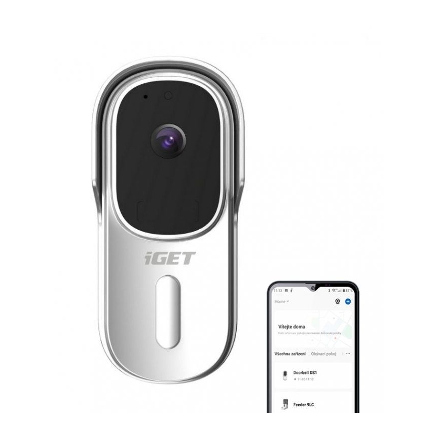 Videodörrklocka med rörelsesensor, Full HD 1080p, 5200 mAh batteri, IP65, Wi-Fi, Tuya-kompatibel, vit