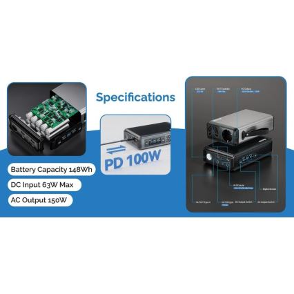 Viking - Laddningsstation med LED-display, Power Delivery, 148 Wh