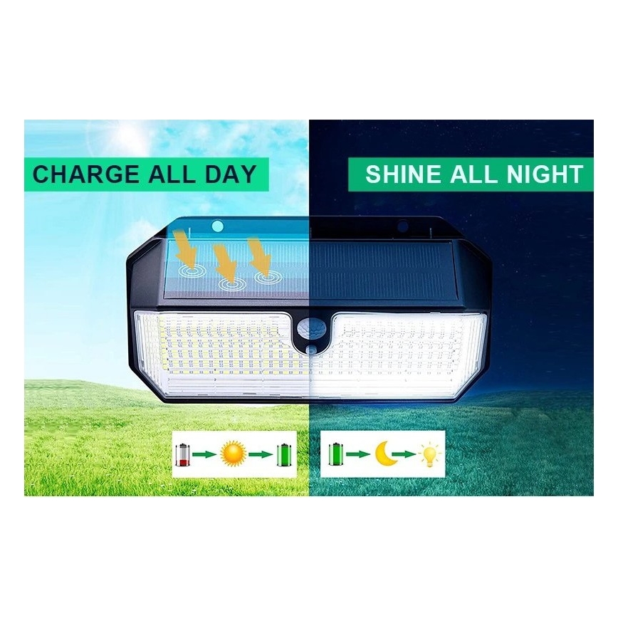 Viking - LED solcellsvägglampa med sensor LED/2W/3,7V IP65 6000K 2200 mAh