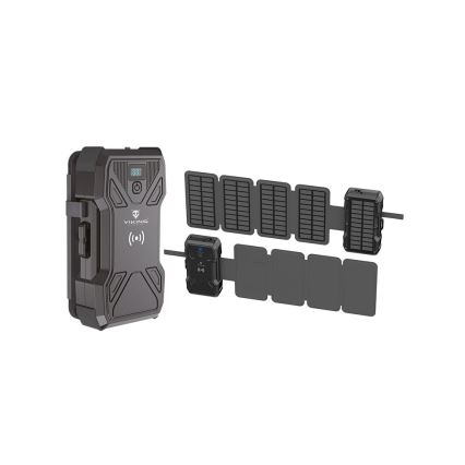 Viking - Powerbank med LED-ficklampa, trådlös laddning och solcellspanel Power Delivery 22,5W/30000 mAh