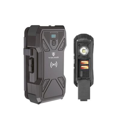 Viking - Powerbank med LED-ficklampa, trådlös laddning och solcellspanel Power Delivery 22,5W/30000 mAh