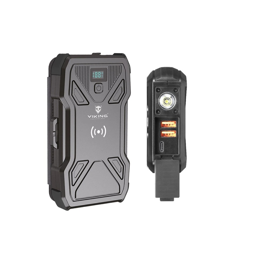 Viking - powerbank med LED-ficklampa, trådlös laddning och solpanel, Power Delivery 22,5 W / 20 000 mAh