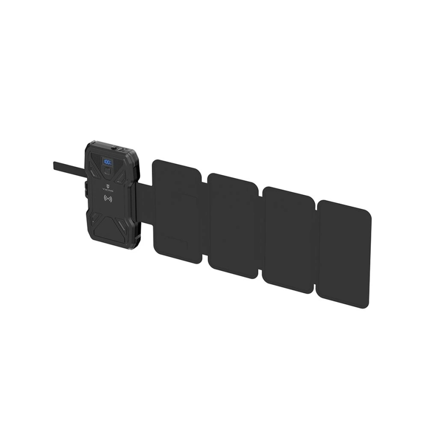 Viking - powerbank med LED-ficklampa, trådlös laddning och solpanel Power Delivery 22,5W/10000 mAh