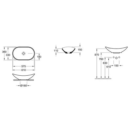 Villeroy & Boch 411060R1 - Påliggande tvättställ MY NATURE 61 x 36 cm, keramik/vit
