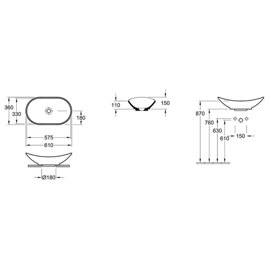 Villeroy & Boch 411060R1 - Påliggande tvättställ MY NATURE 61 x 36 cm, keramik/vit