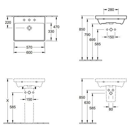Villeroy & Boch 41586001 - Vägghängt tvättställ AVENTO 60x47 cm keramik/vit