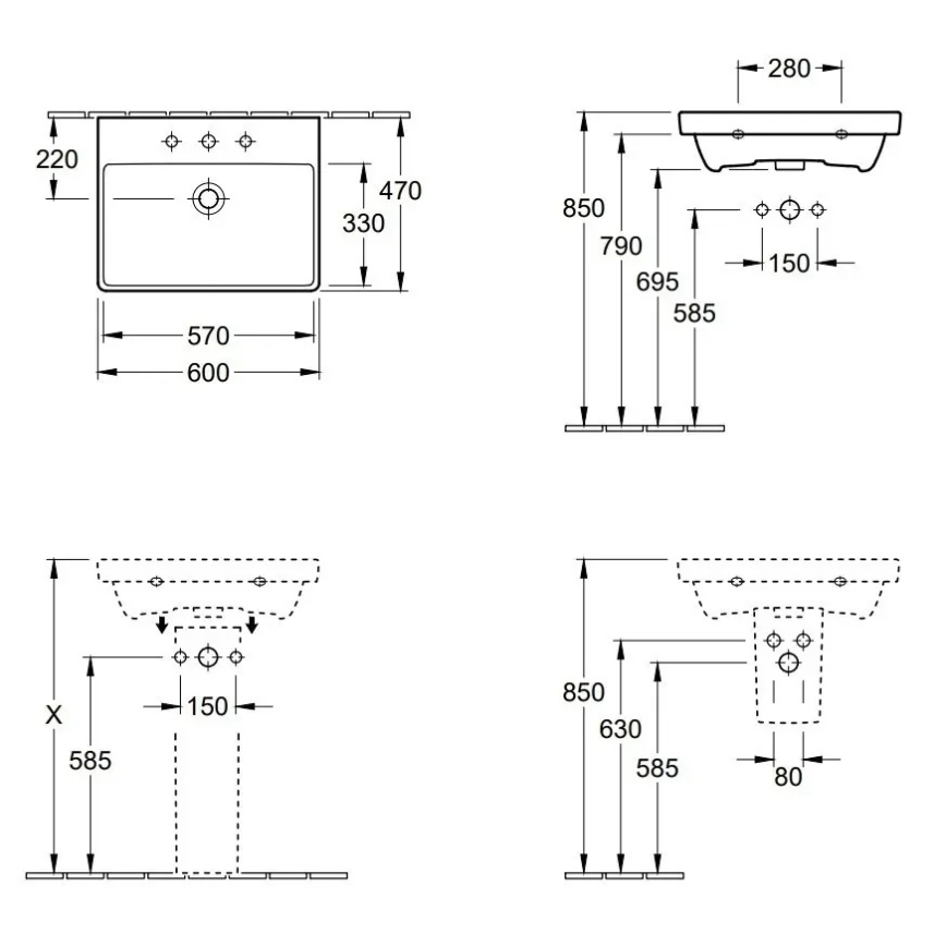 Villeroy & Boch 41586001 - Vägghängt tvättställ AVENTO 60x47 cm keramik/vit