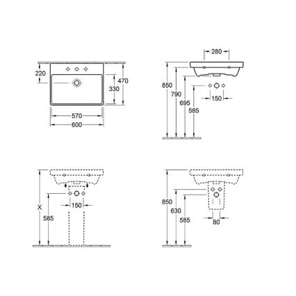 Villeroy & Boch 415860R1 - Vägghängt tvättställ AVENTO 60x47 cm keramik/vit