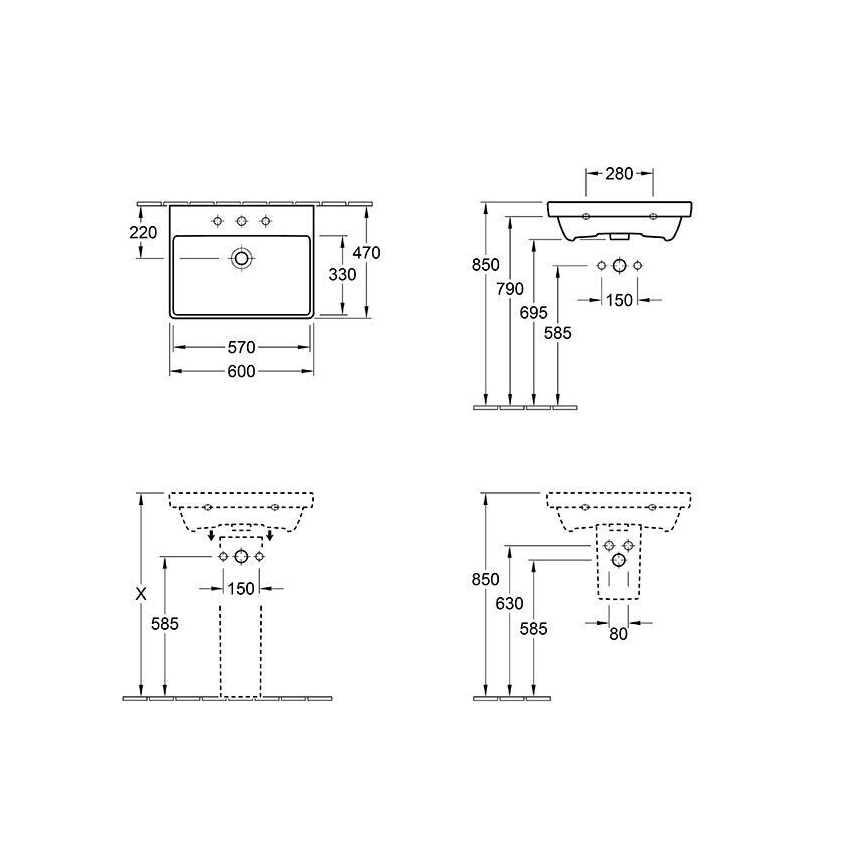 Villeroy & Boch 415860R1 - Vägghängt tvättställ AVENTO 60x47 cm keramik/vit