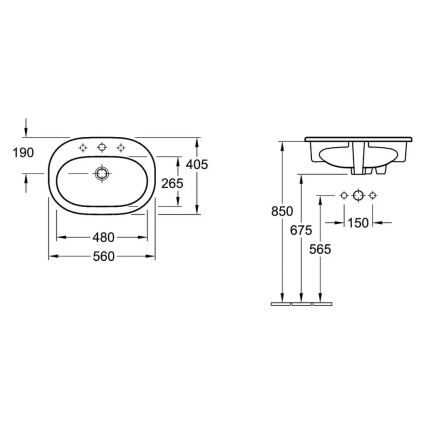 Villeroy & Boch 416156R1 - Infällt tvättställ O.NOVO 56x41 cm keramik/vit