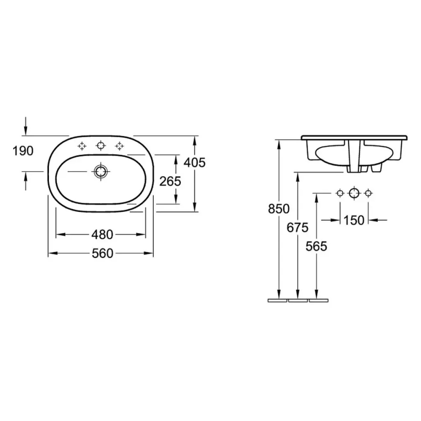 Villeroy & Boch 416156R1 - Infällt tvättställ O.NOVO 56x41 cm keramik/vit