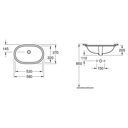 Villeroy & Boch 416250R1 - Infällt tvättställ O.NOVO 53 x 32 cm keramik/vit