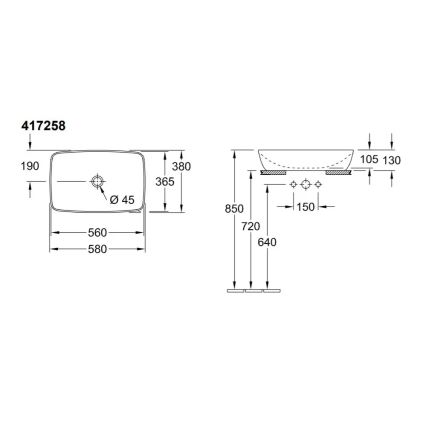 Villeroy & Boch 417258BCT8 - Tvättställ för bänkskiva ARTIS 58x38,5 cm keramik/svart