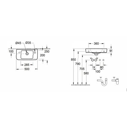 Villeroy & Boch 4342R501 - Vägghängt tvättställ O.NOVO 50x25 cm keramik/vit