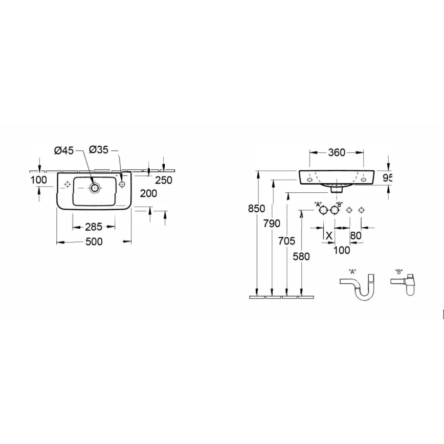 Villeroy & Boch 4342R501 - Vägghängt tvättställ O.NOVO 50x25 cm keramik/vit