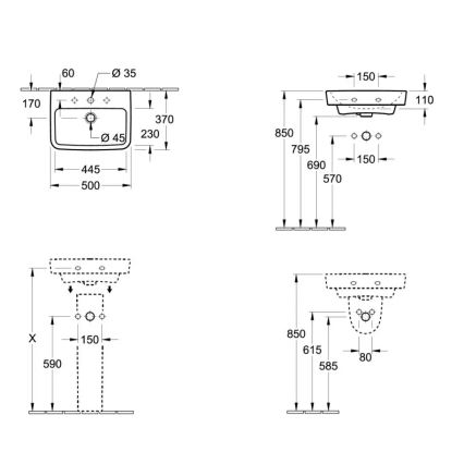 Villeroy & Boch 43445001 - Vägghängt tvättställ O.NOVO 50x37 cm keramik/vit