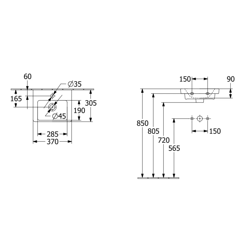 Villeroy & Boch 43703701 - Väggmonterat tvättställ SUBWAY 37x30,5 cm keramik/vit