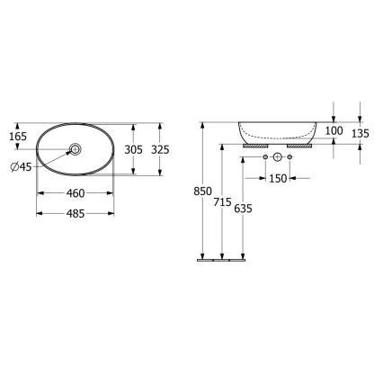 Villeroy & Boch 43884801 - Tvättställ för bänkskiva ARTIS 48 x 32,5 cm, keramik/vit