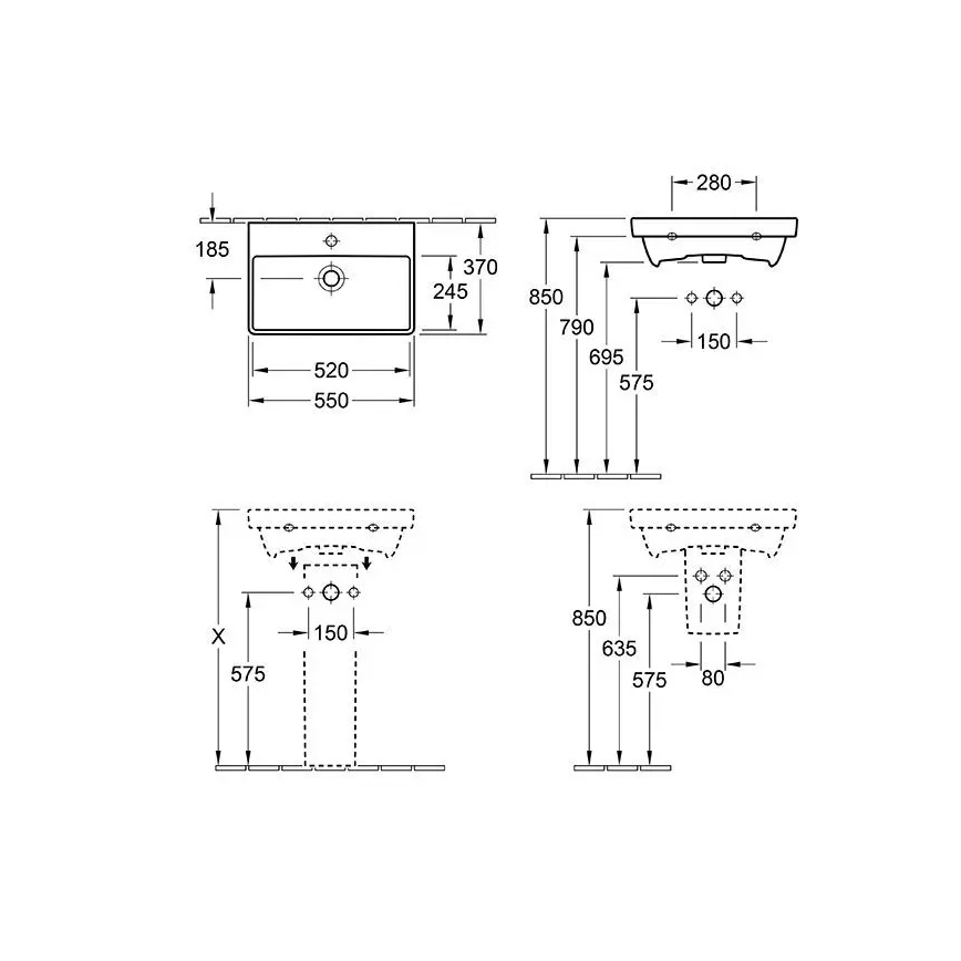 Villeroy & Boch 4A005501 - AVENTO vägghängt tvättställ 55x37 cm keramik/vit