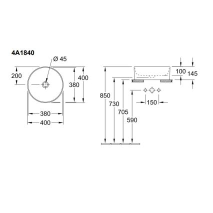 Villeroy & Boch 4A184001 - Handfat för bänkskiva COLLARO Ø 40 cm keramik/vit