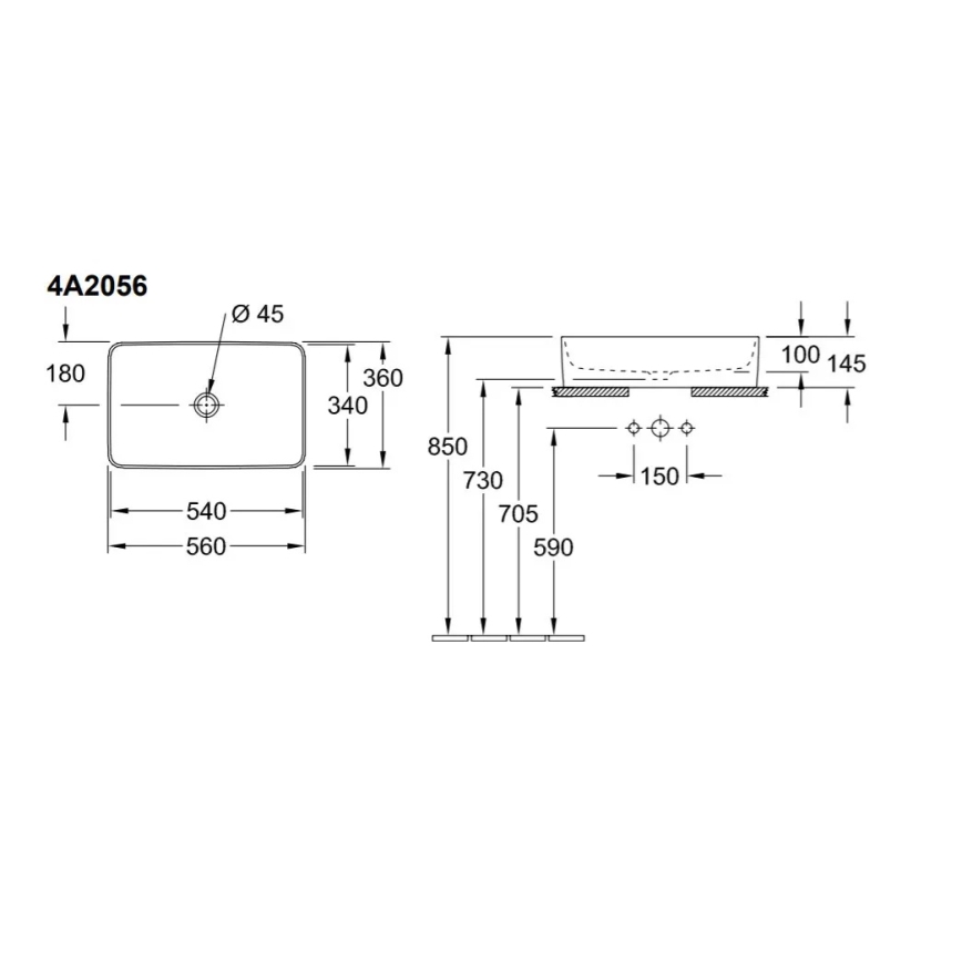 Villeroy & Boch 4A205601 - Tvättställ för montering på bänkskiva COLLARO 56x36 cm keramik/vit