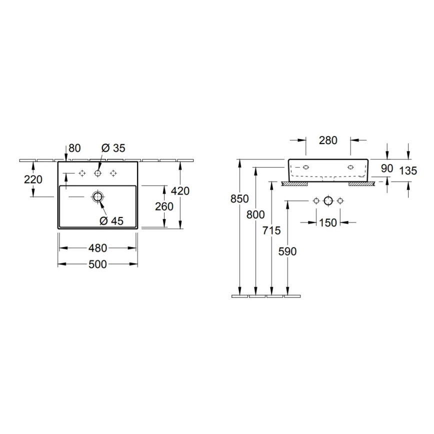 Villeroy & Boch 4A225G01 - Väggmonterat tvättställ/på bänkskiva MEMENTO 50x42cm keramik/vit