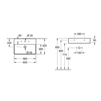 Villeroy & Boch 4A226001 - Vägghängt tvättställ MEMENTO 60x42 cm keramik/vit