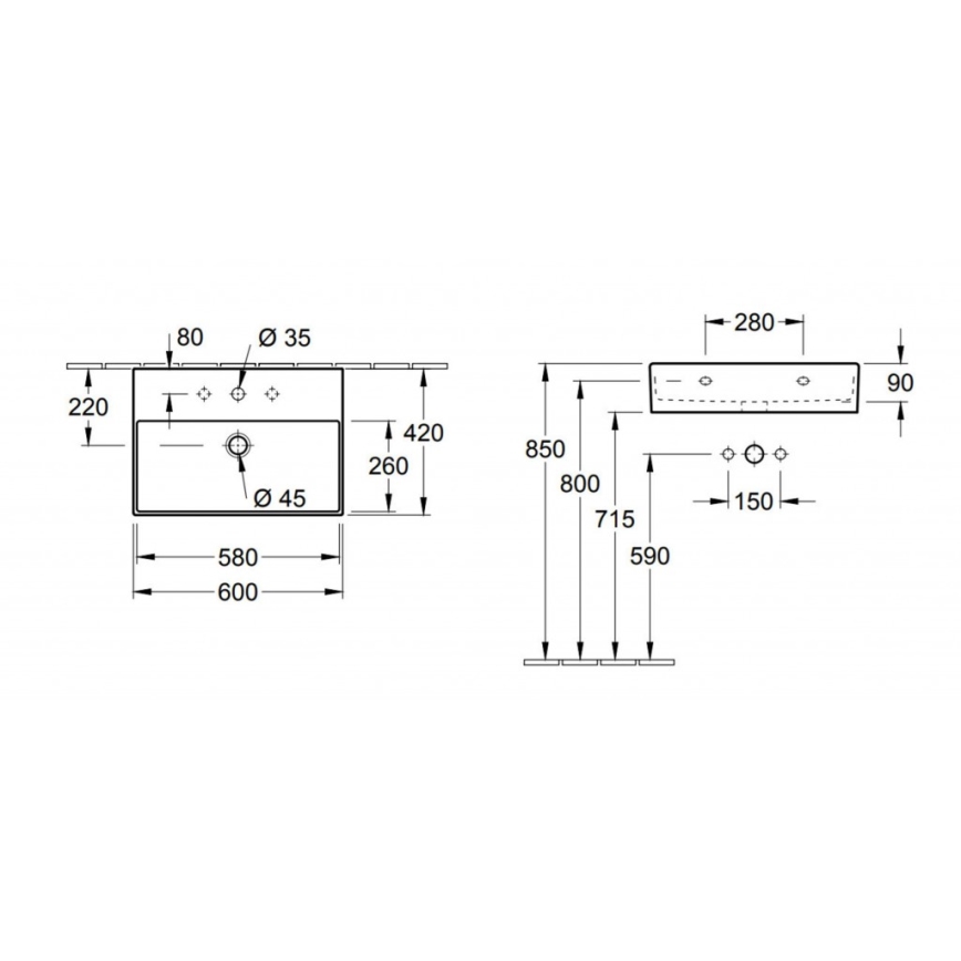 Villeroy & Boch 4A226001 - Vägghängt tvättställ MEMENTO 60x42 cm keramik/vit