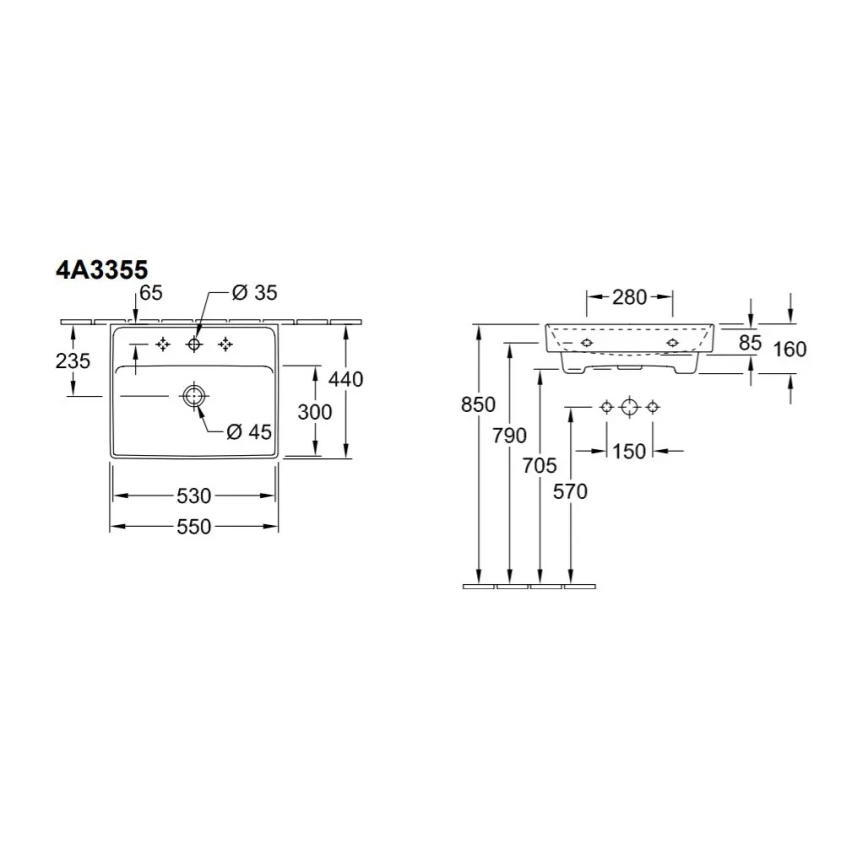 Villeroy & Boch 4A335501 - Vägghängt tvättställ COLLARO 55x44 cm, keramik/vit