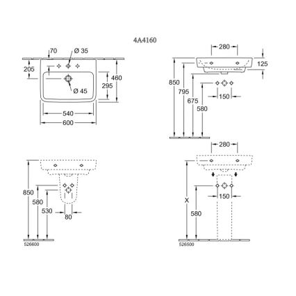 Villeroy & Boch 4A416001 - Vägghängt tvättställ O.NOVO 60x46 cm keramik/vit