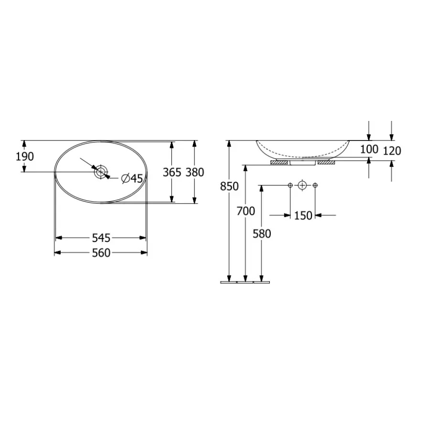 Villeroy & Boch 4A4701R1 - Toppmonterat handfat LOOP&FRIENDS 56 x 38 cm keramik/vit