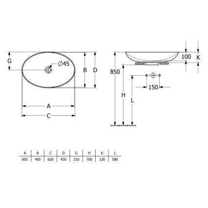 Villeroy & Boch 4A480001 - Tvättställ för bänkskiva LOOP&FRIENDS 62x42 cm keramik/vit