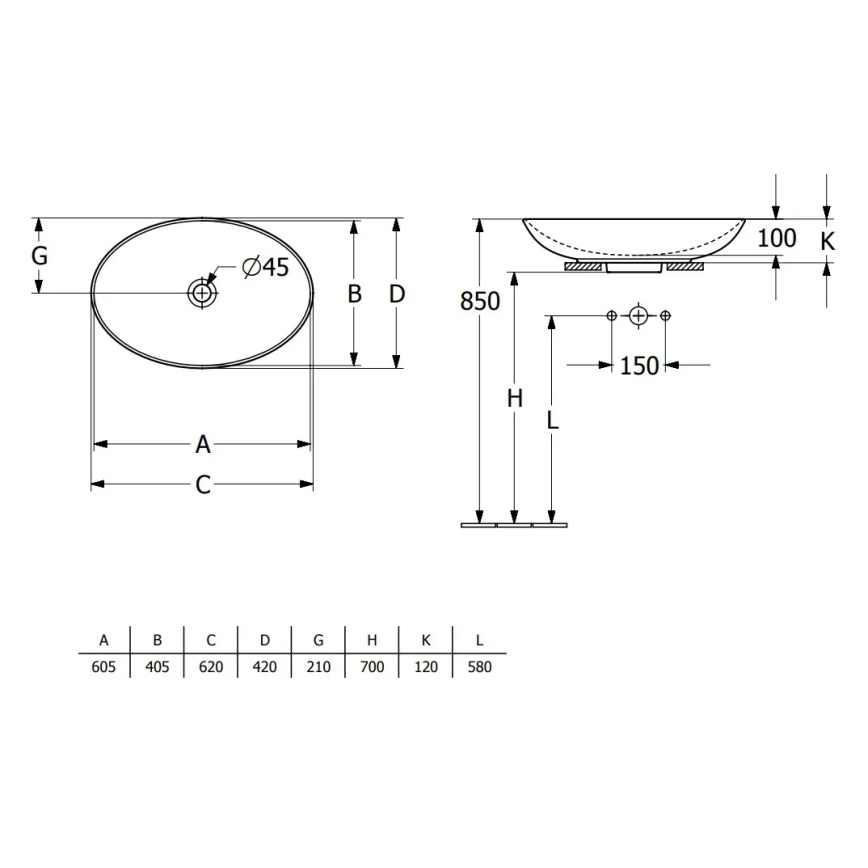 Villeroy & Boch 4A480001 - Tvättställ för bänkskiva LOOP&FRIENDS 62x42 cm keramik/vit