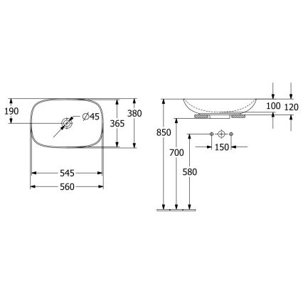 Villeroy & Boch 4A490001 - LOOP&FRIENDS tvättställ för bänkskiva 56x38 cm keramik/vit