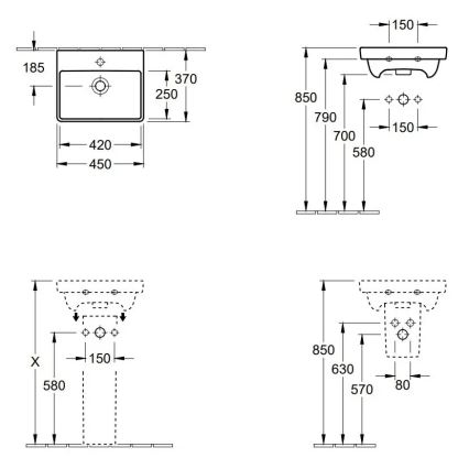 Villeroy &amp; Boch 73584501 - Vägghängt tvättställ AVENTO 45x37 cm keramik/vit