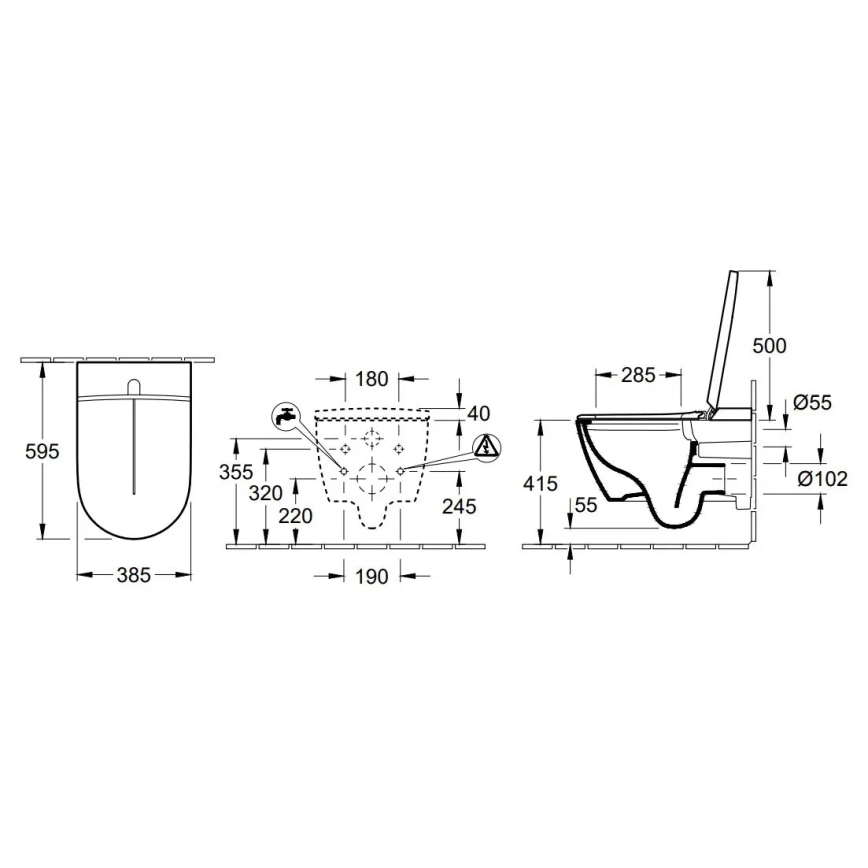 Villeroy & Boch V0E100R1 - Väggmonterad bidé med SoftClose VICLEAN-sits, keramik/vit +fjärrkontroll